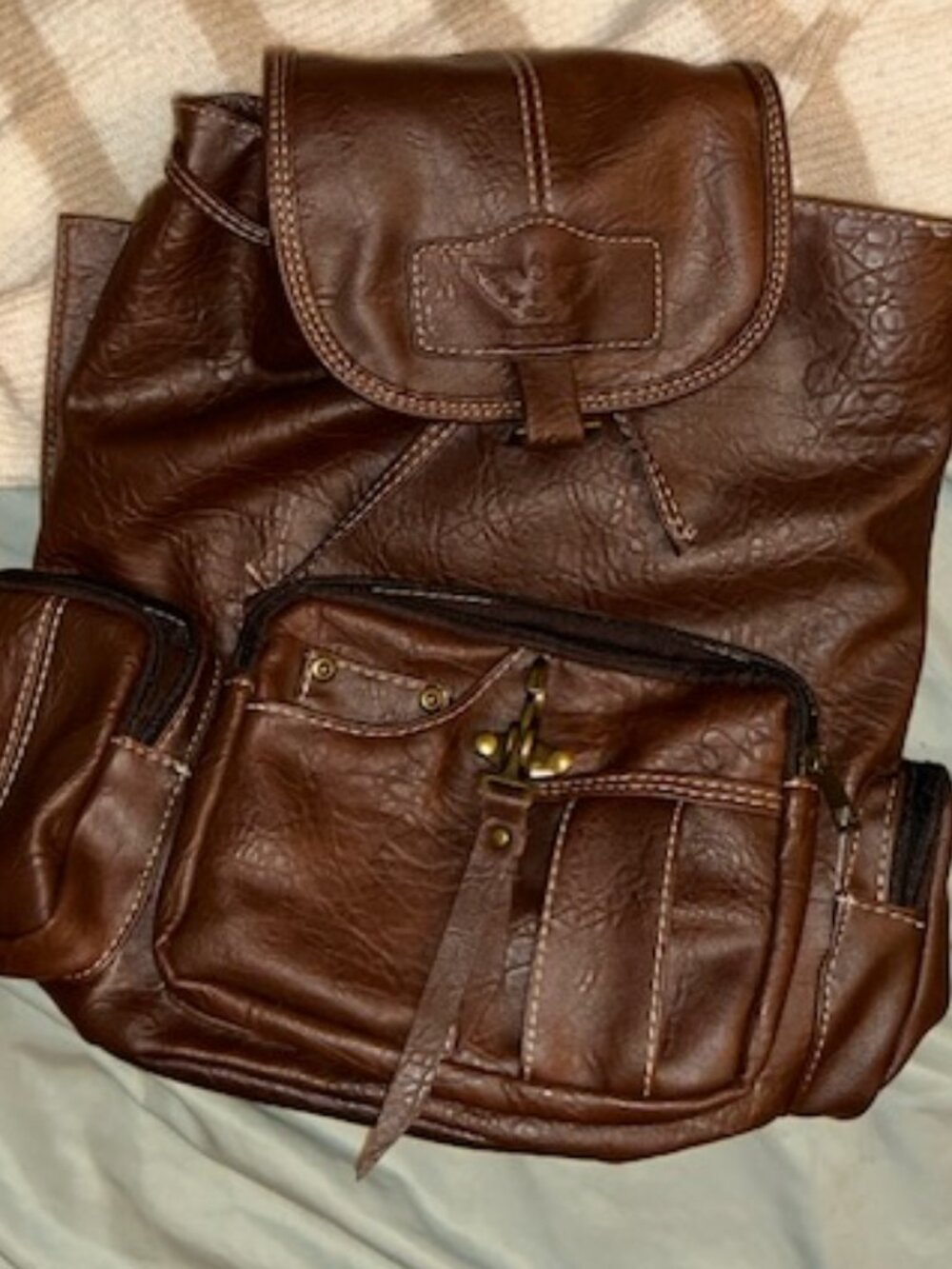 13" x 11" faux leather small backpack purse bag back pack brown travel carry on
